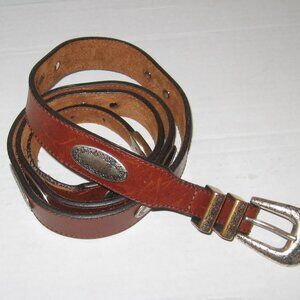 Latigo Leather 1" Western Dress Belt w/ Inlaid Oval Conchos & Engraved Buckle 46